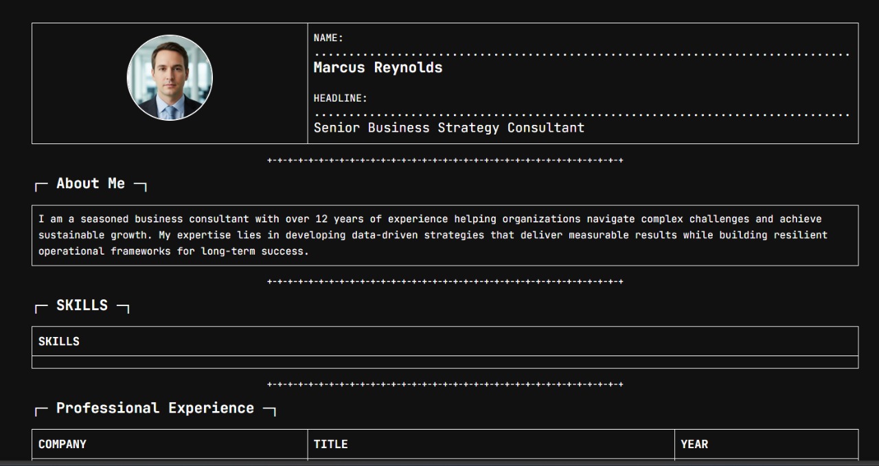 Screenshot of Matrix Professional template